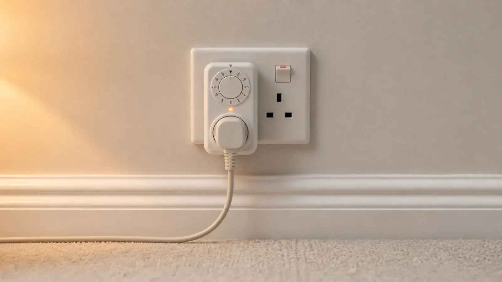 timer plug fitted at a socket with the light lead connected