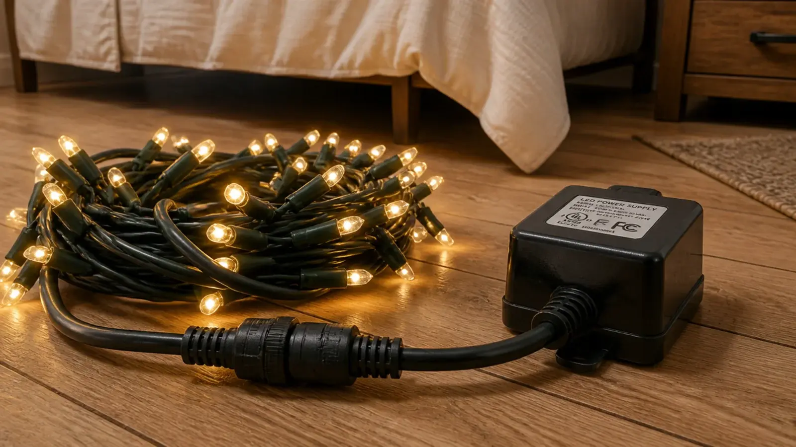 heavier gauge low voltage light strand with a chunky transformer