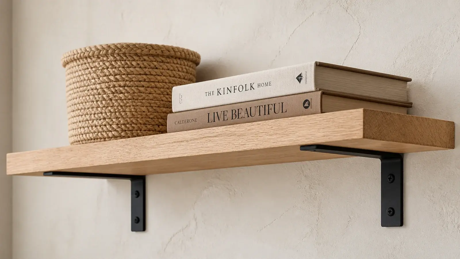 oak board on black brackets showing a deliberate two tone pairing