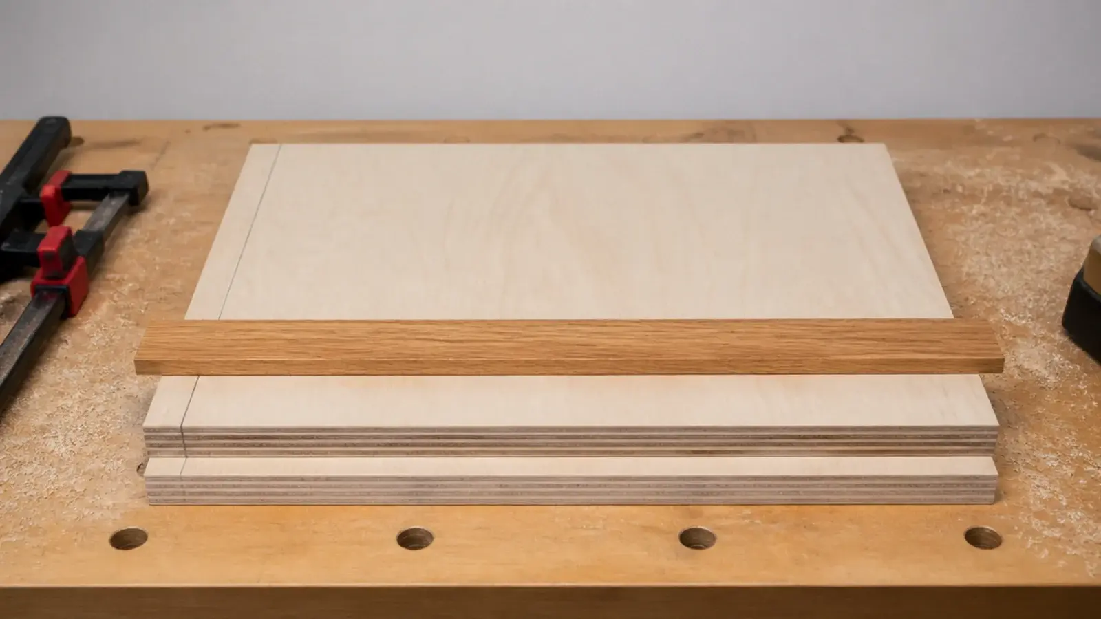 birch plywood skins and hardwood front edge strip cut to size