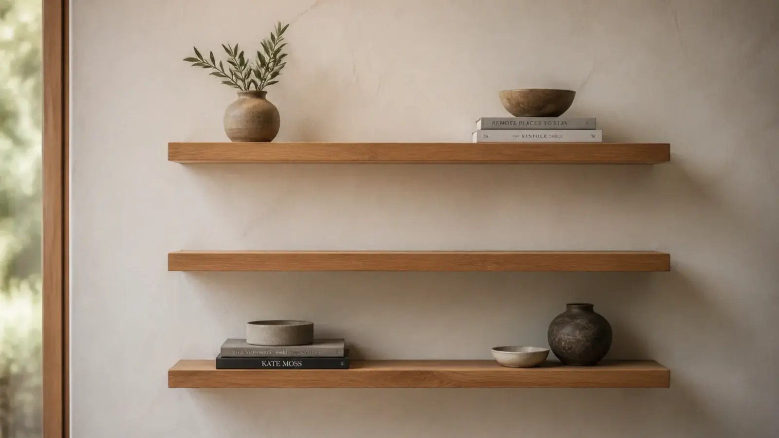 run of three shelves with the middle one deliberately left bare