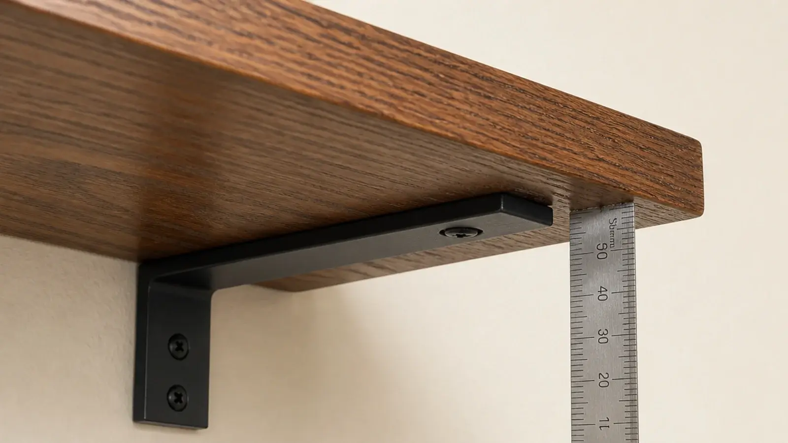short bracket under a deep floating shelf leaving the front edge unsupported