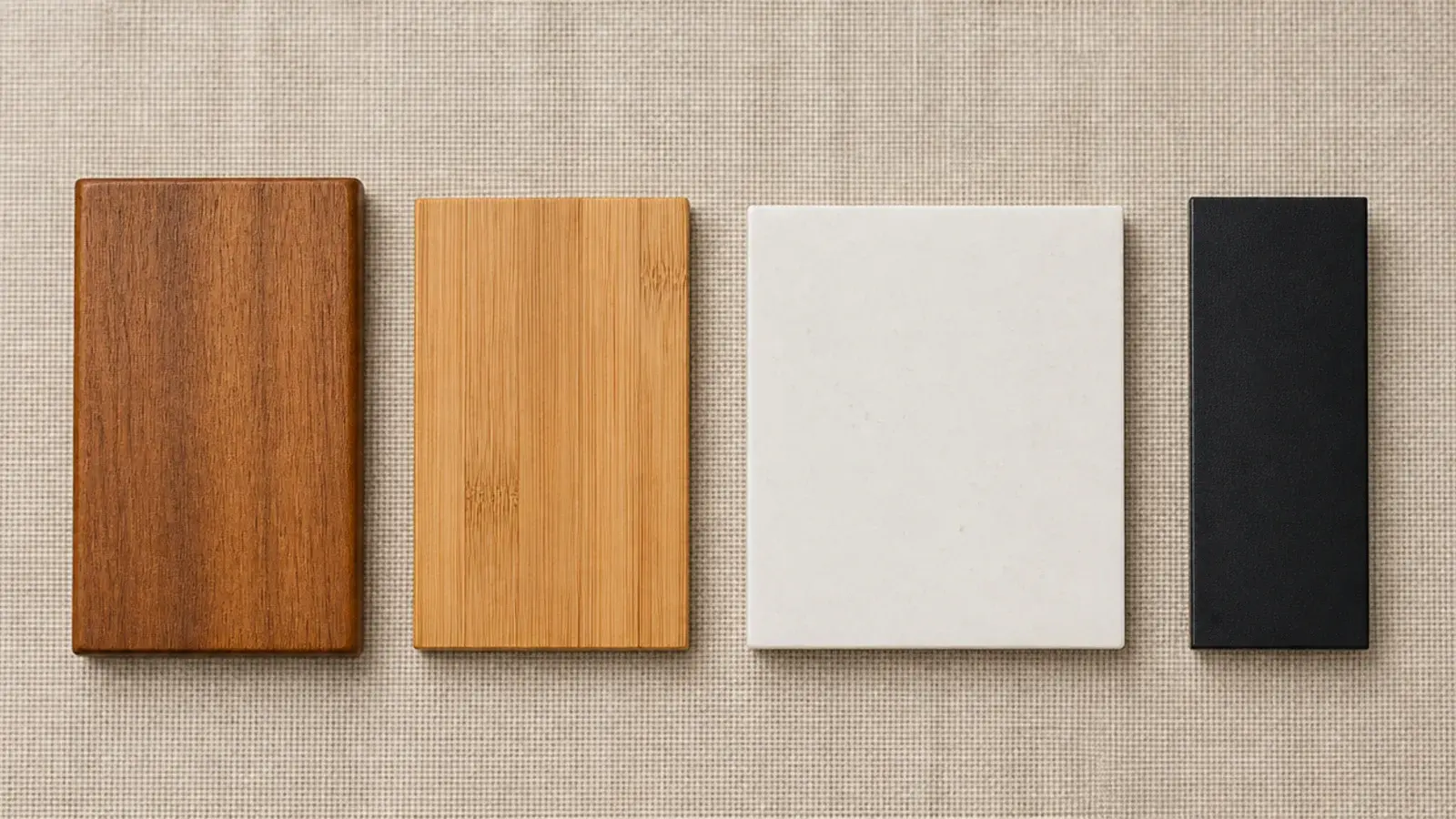 teak bamboo and steel shelf samples compared for a damp bathroom