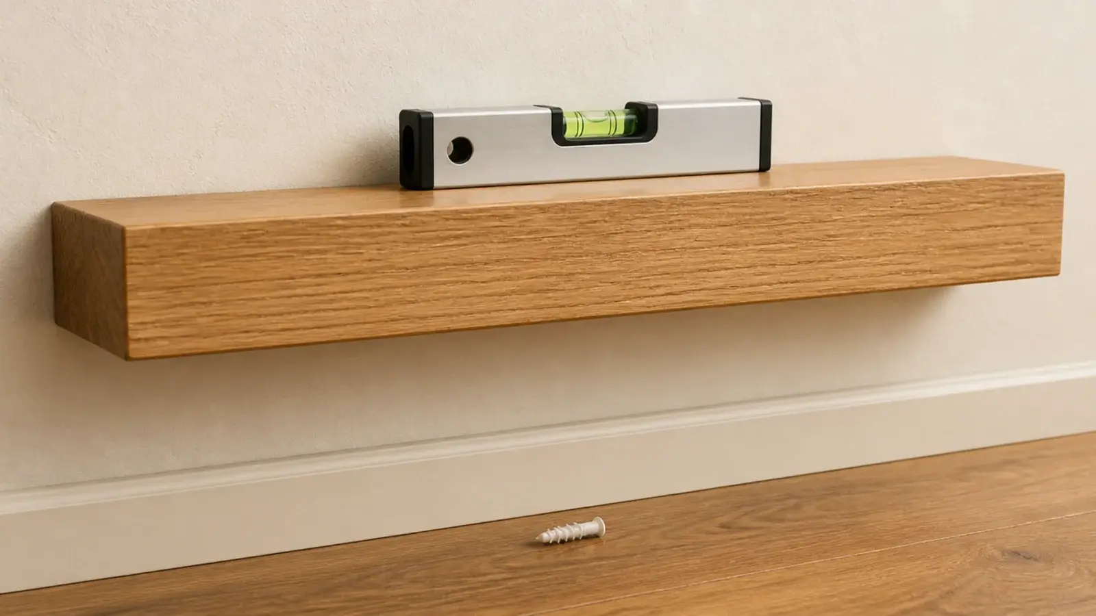 floating shelf remounted dead level on toggle bolts after plugs failed