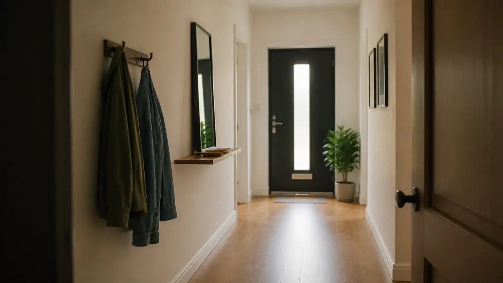 calm entryway doing three jobs well with hooks tray and mirror
