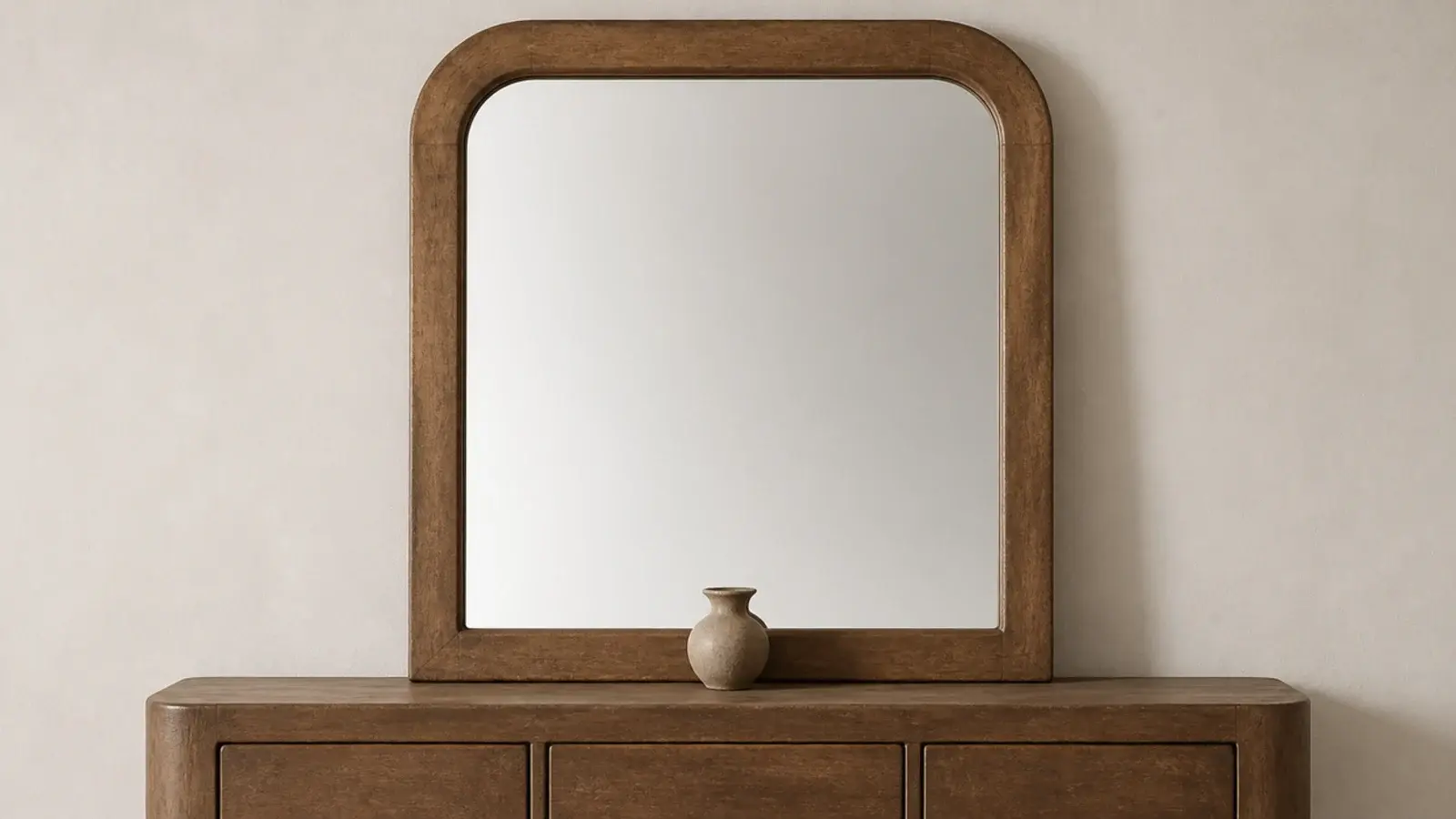 mirror hung too close above an entry console reading as one block
