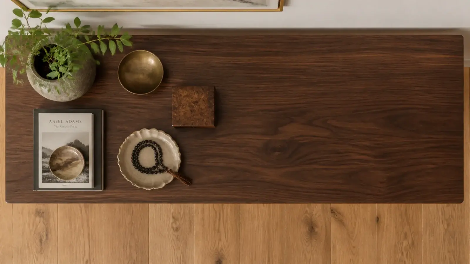 entryway console with a clearly empty third of its surface visible