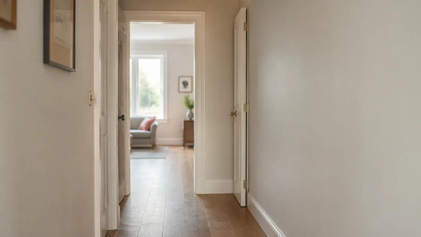 hallway door rehung to swing back against a clear wall