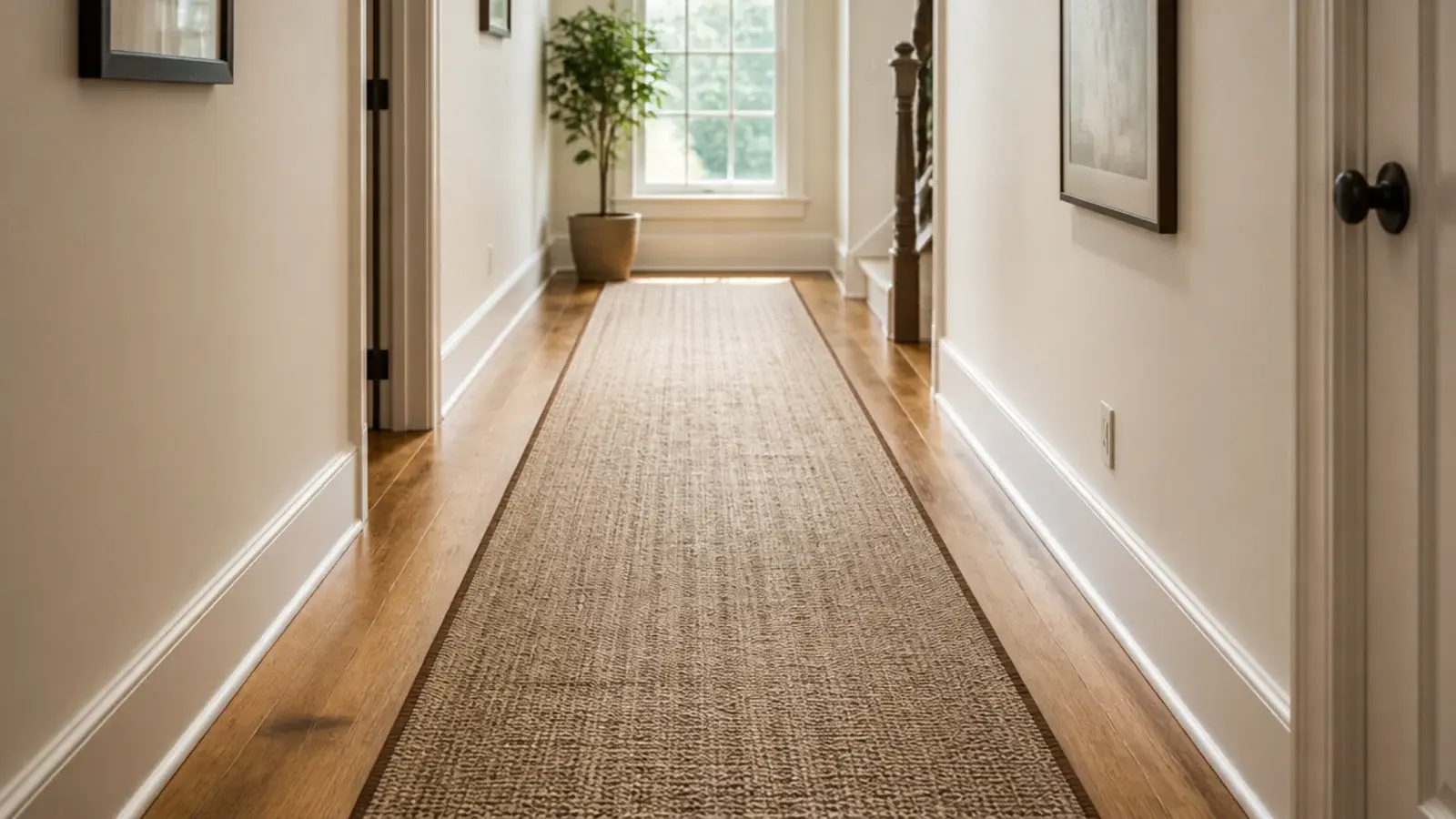 single long runner replacing several small mats in a hallway