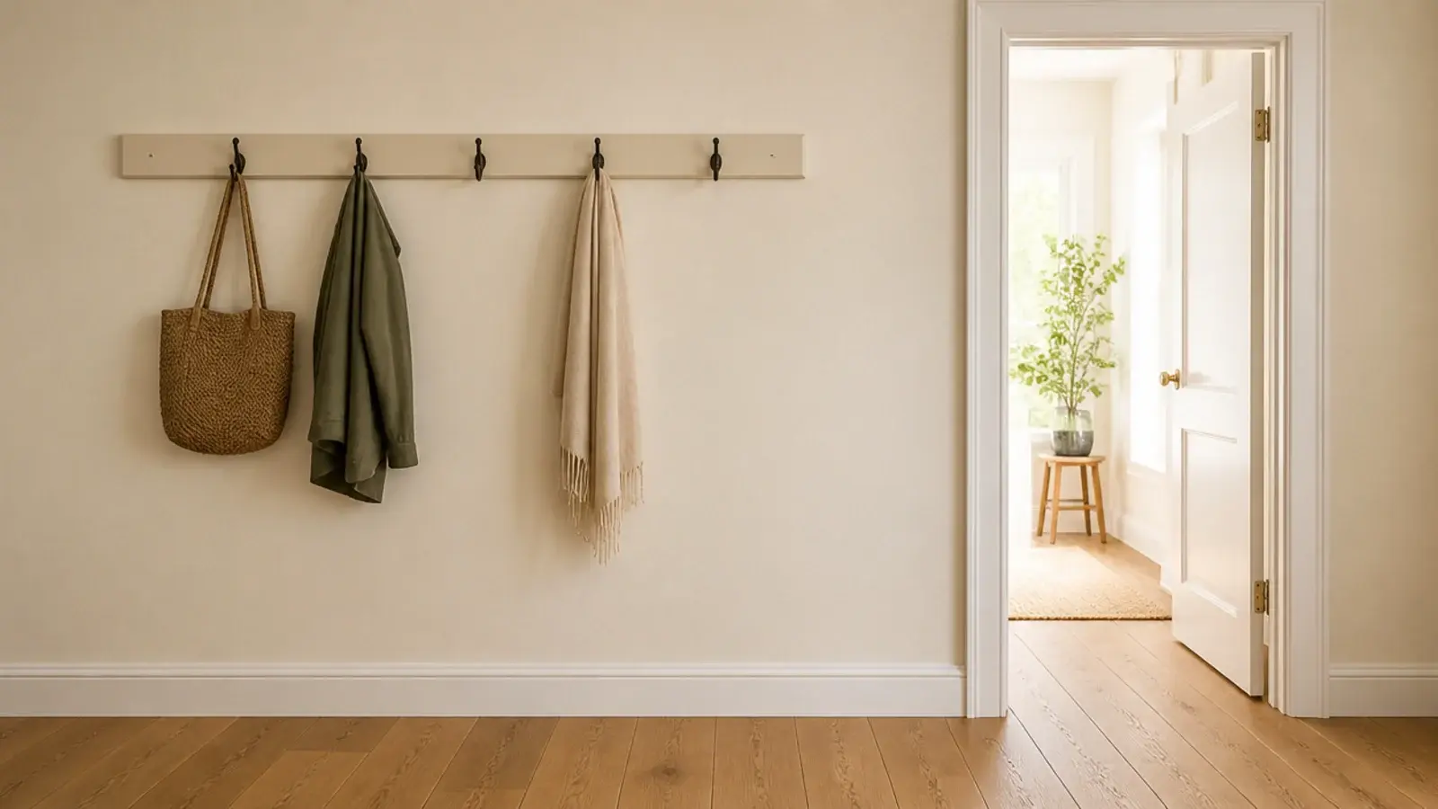bare wall margin left clear beside a narrow hallway doorframe