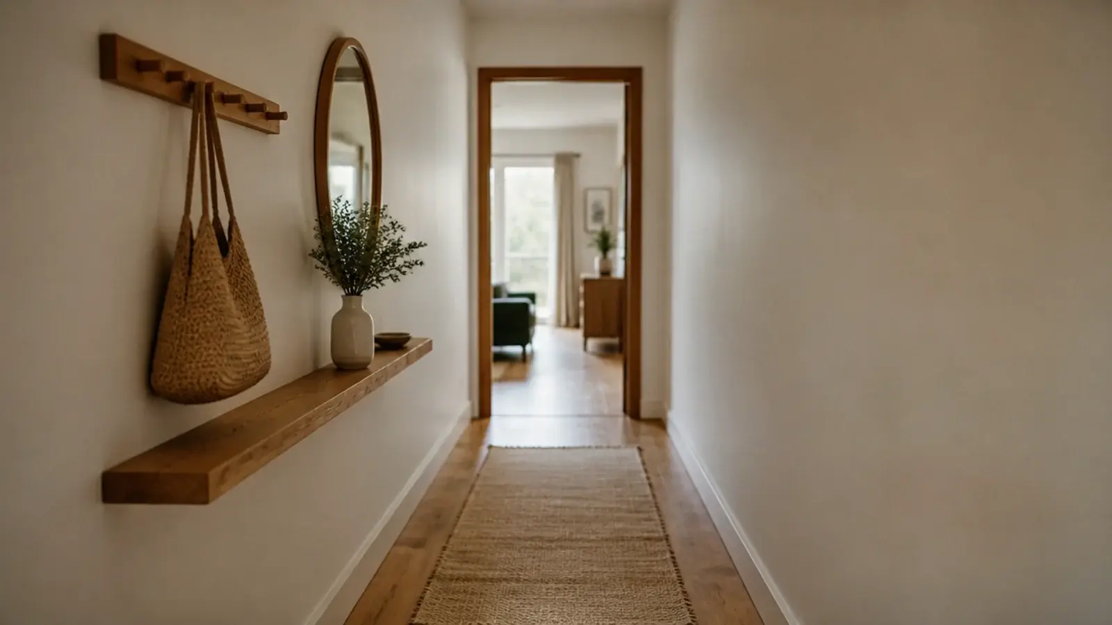 narrow entryway ideas with a wall ledge peg rail and slim runner