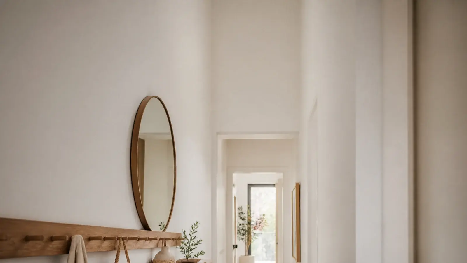 vertical narrow entryway ideas image with ledge pegs mirror and runner