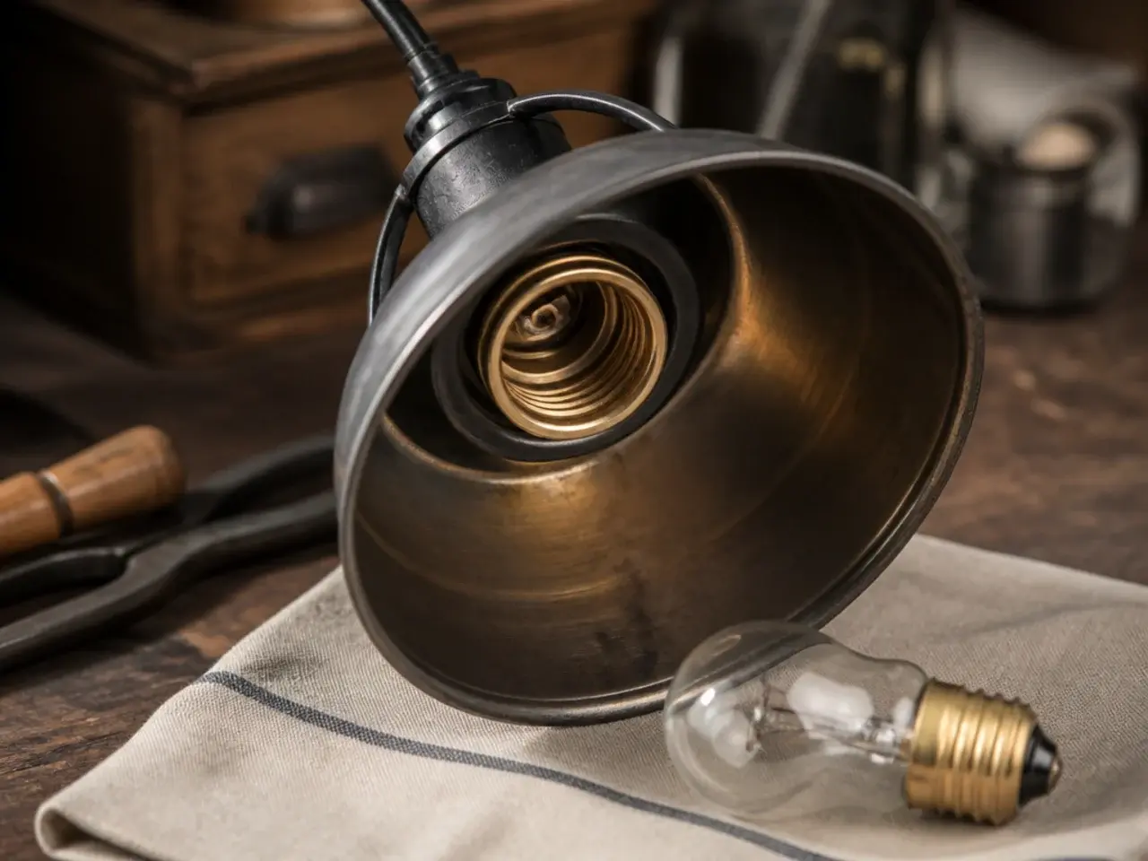 standard medium screw socket visible inside an open pendant shade