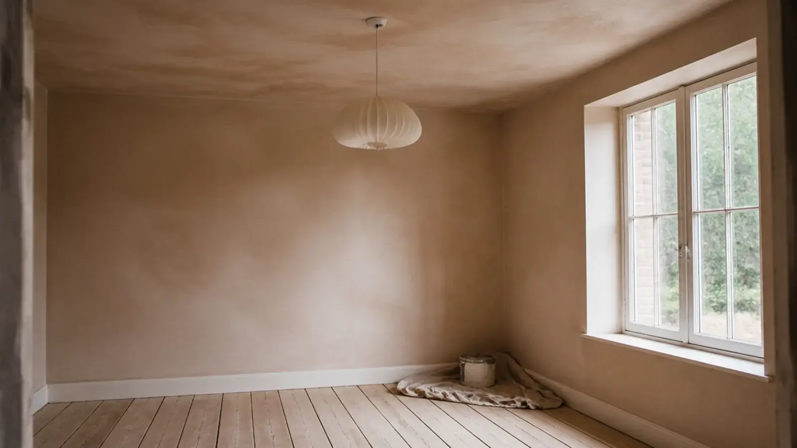 empty room with only a statement fixture already installed above