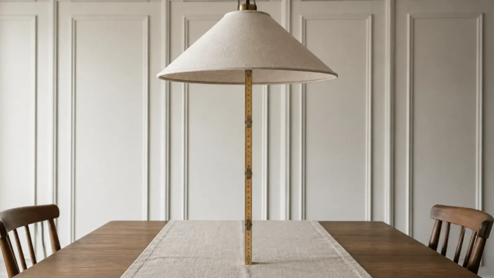 folding rule standing on a dining table measuring the drop