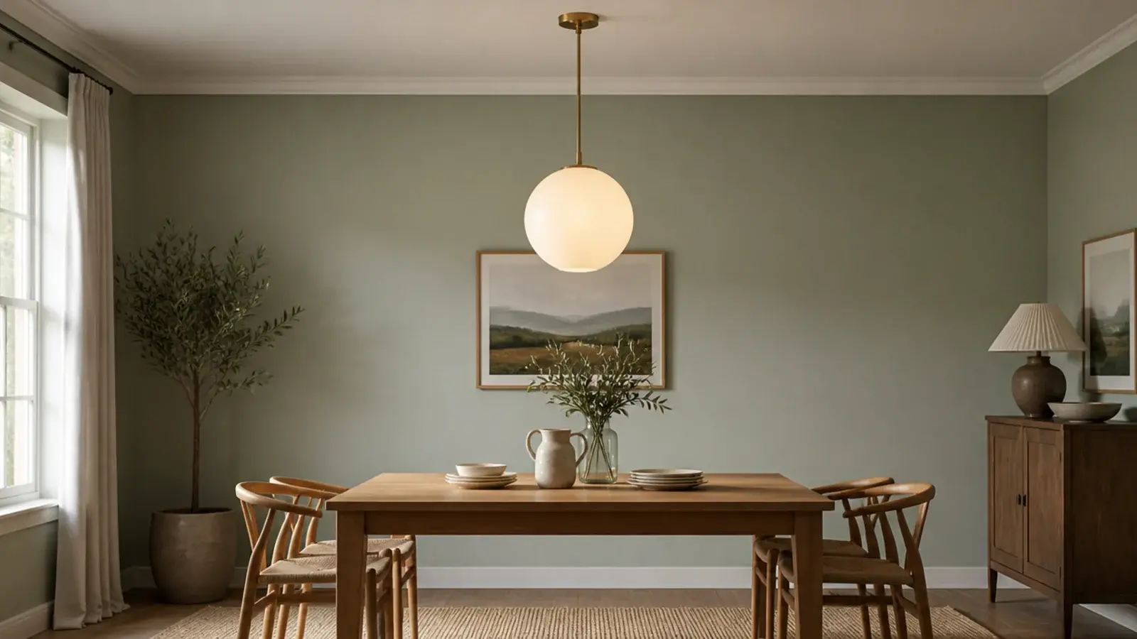 round shade sized to sit well inside the table edges below