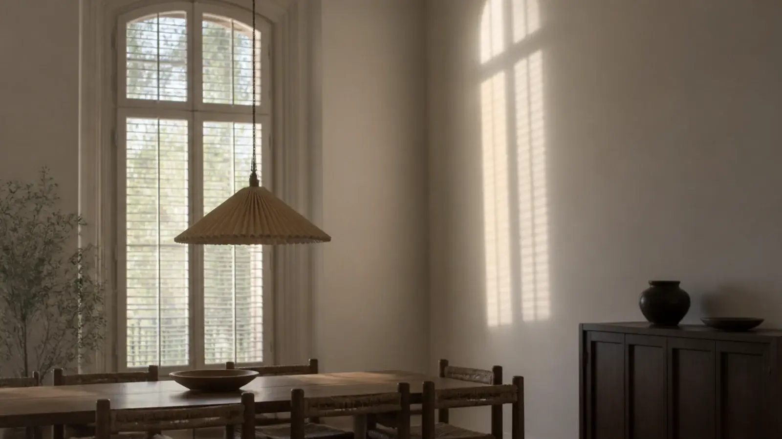long cord fixture hanging into a room with a tall ceiling