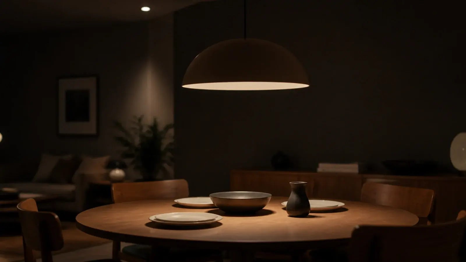 narrow downlight adding light to a table below a pendant
