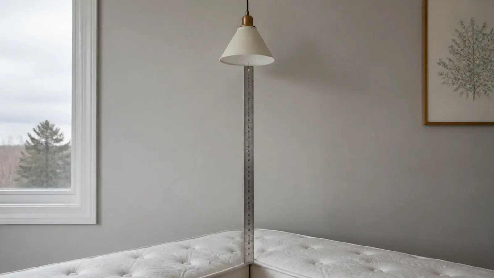 ruler marking the drop from a mattress edge to a shade