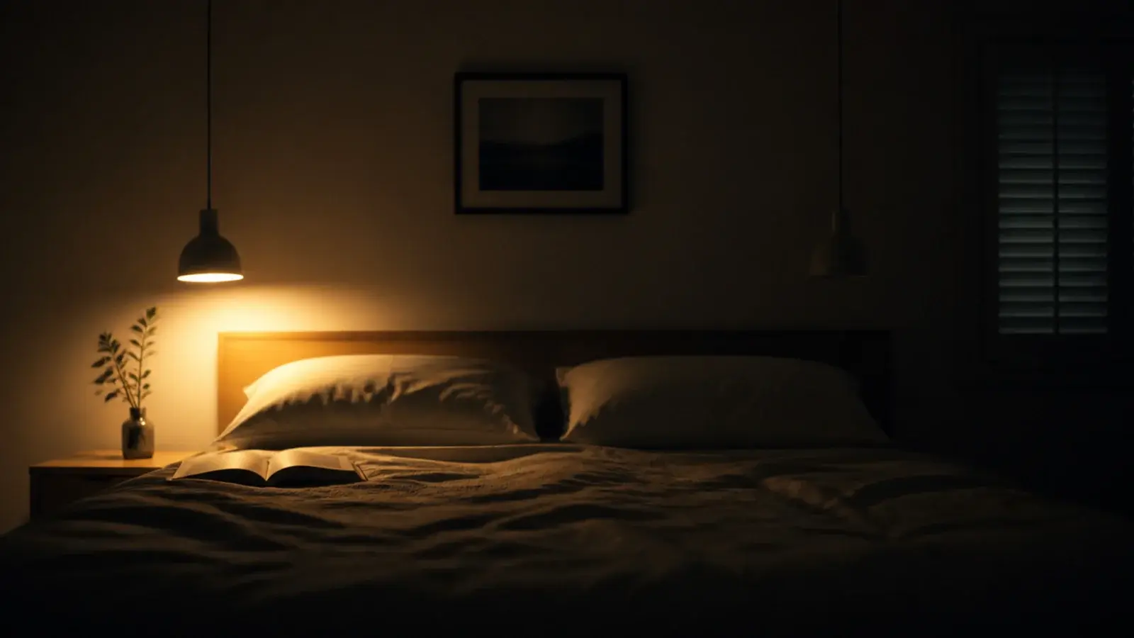 one bedside pendant lit and its pair left completely dark