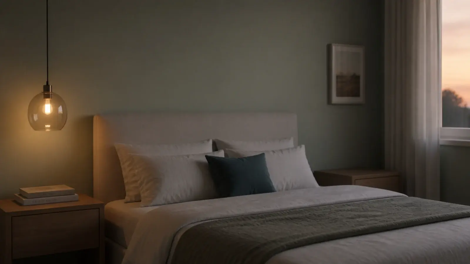 single pendant serving the only side of the bed used