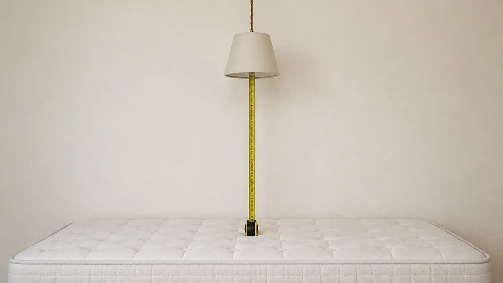 measuring tape running from a mattress top to a pendant base