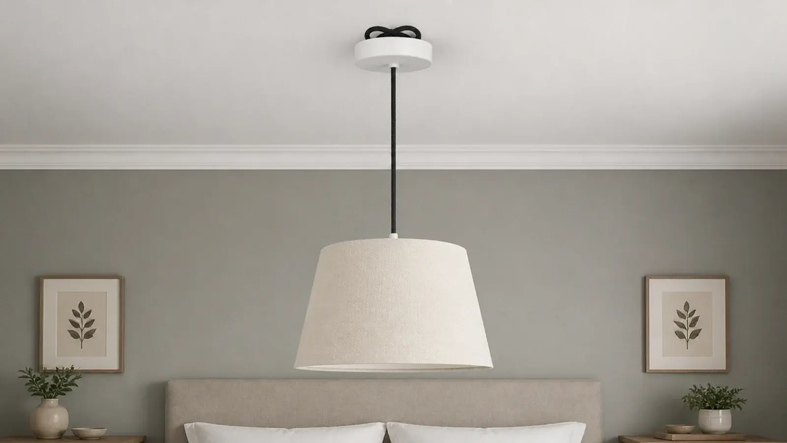 excess fabric cord looped neatly at a bedroom ceiling canopy