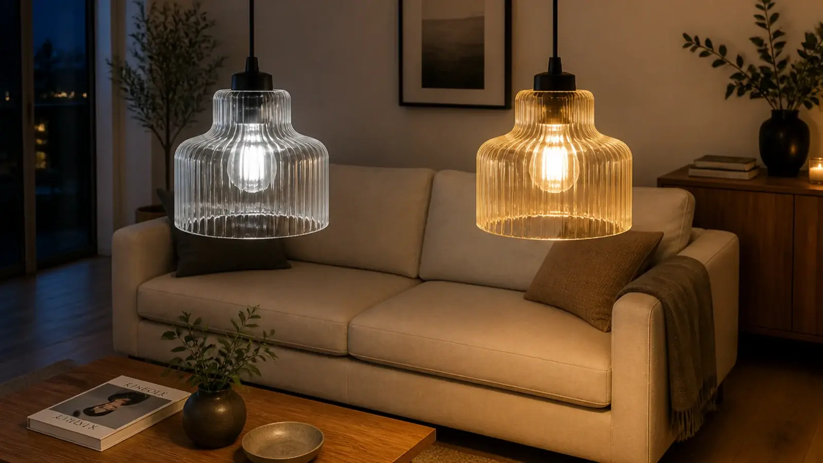 two bulbs compared side by side in a living room fitting