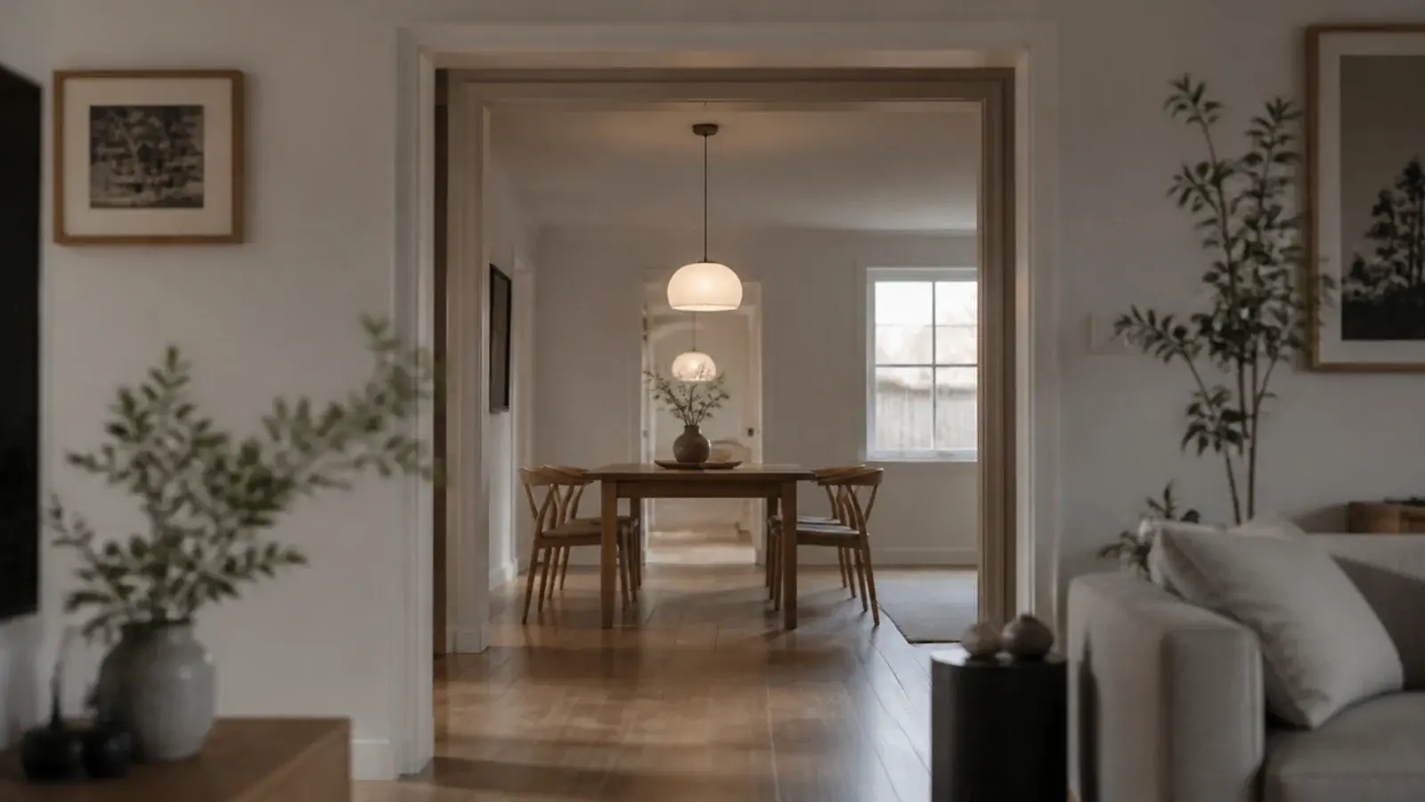 matching shades visible through an opening between two rooms