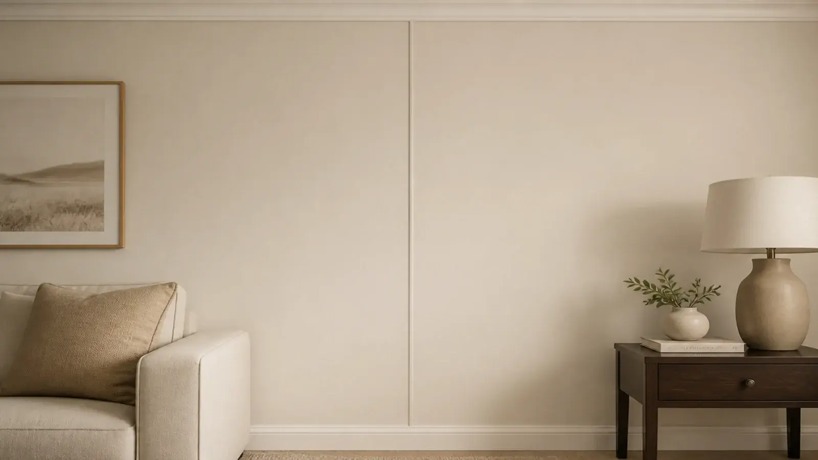 paintable cord cover running neatly down a living room wall