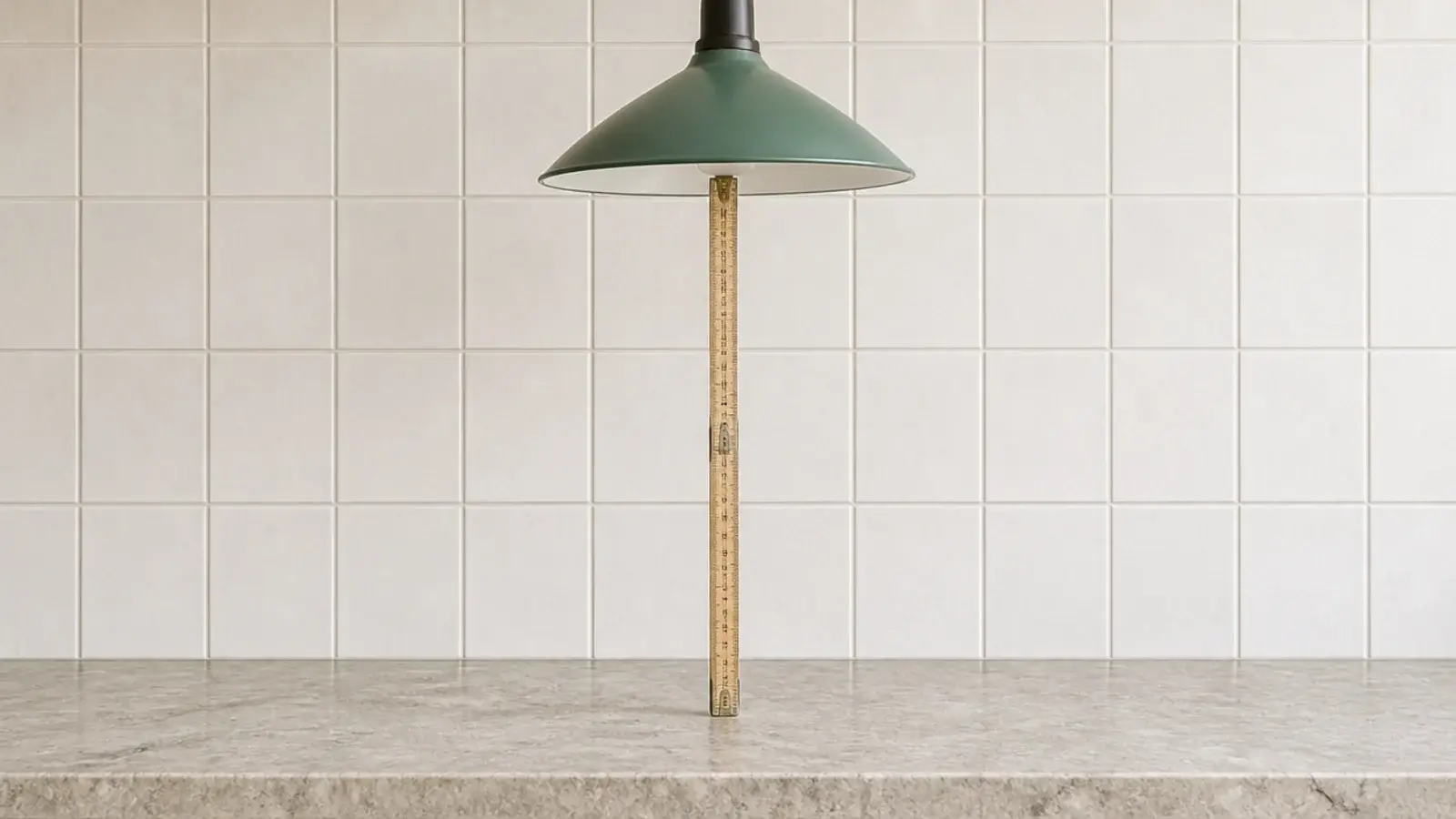 folding rule standing on a counter measuring up to a shade rim