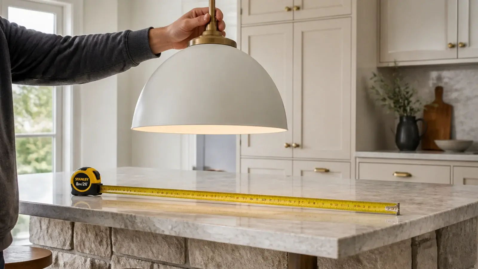 shade diameter compared against the depth of an island counter