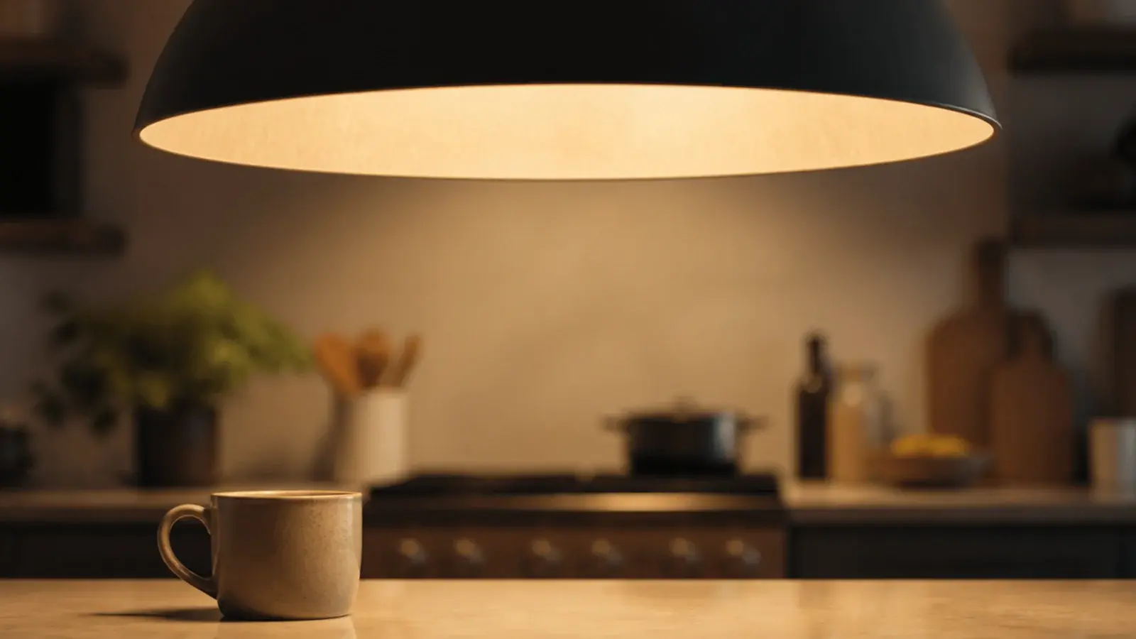 view from a kitchen stool showing no bulb inside the shade