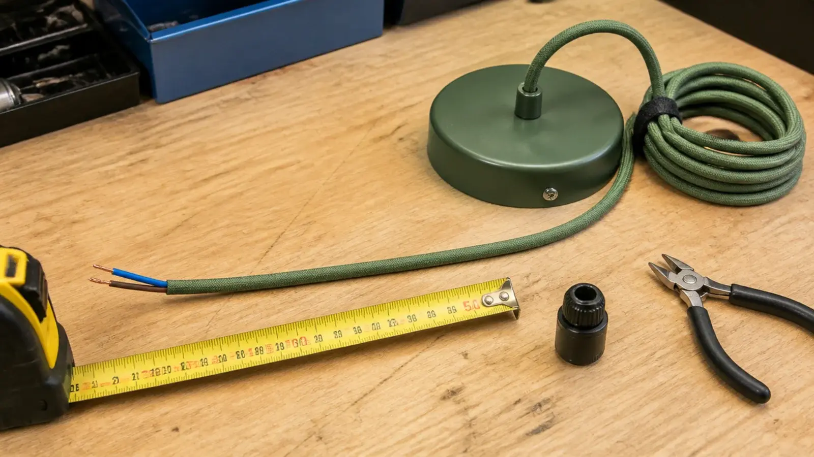 cord being measured and looped on a bench before installation