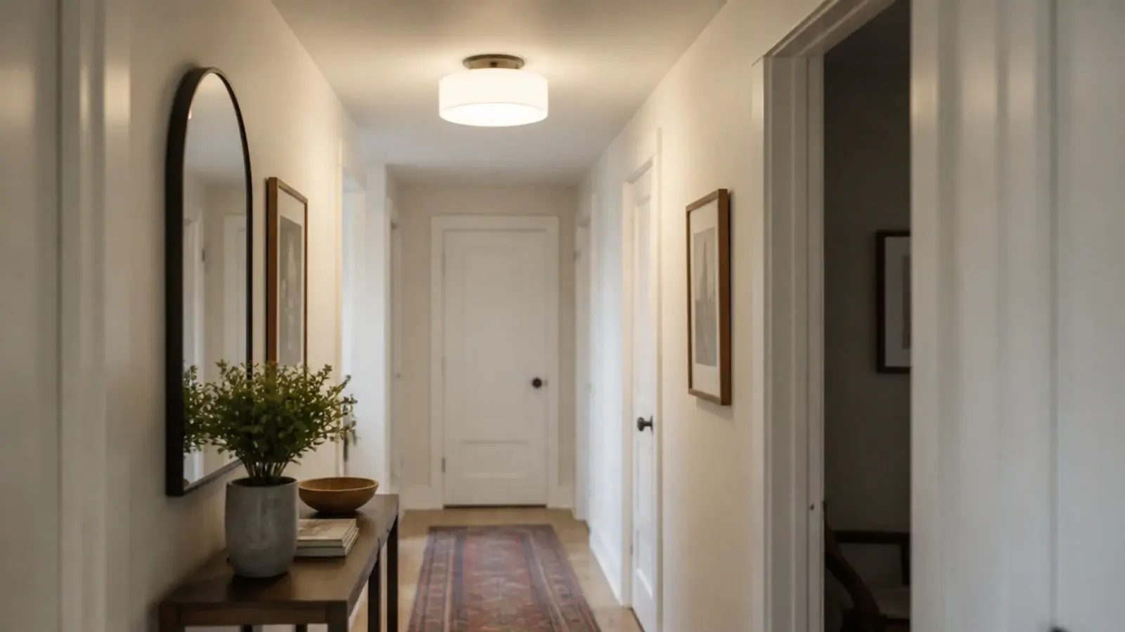 semi flush shade sitting close under a low flat ceiling