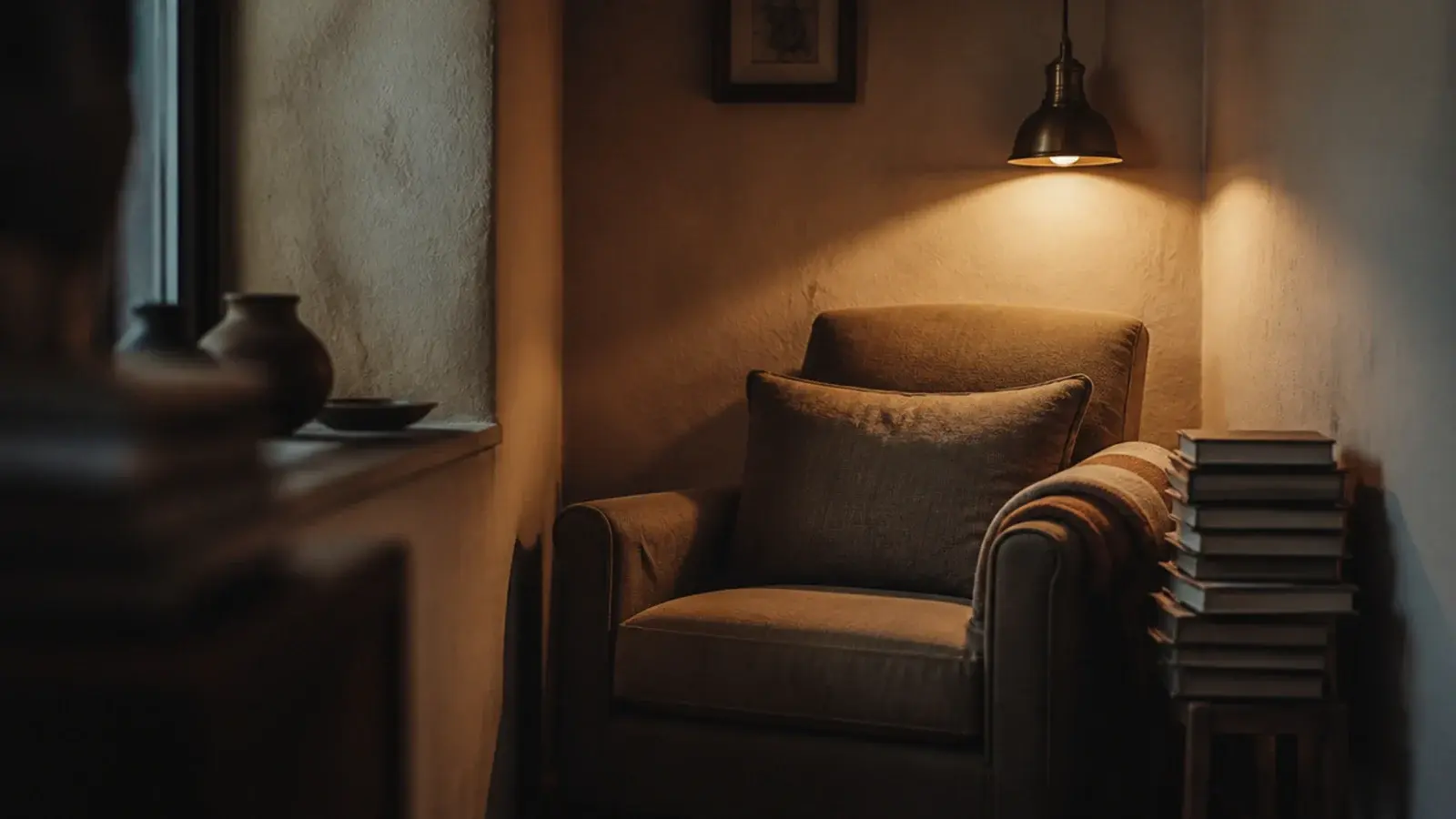 pendant lighting a corner chair where no floor space remains