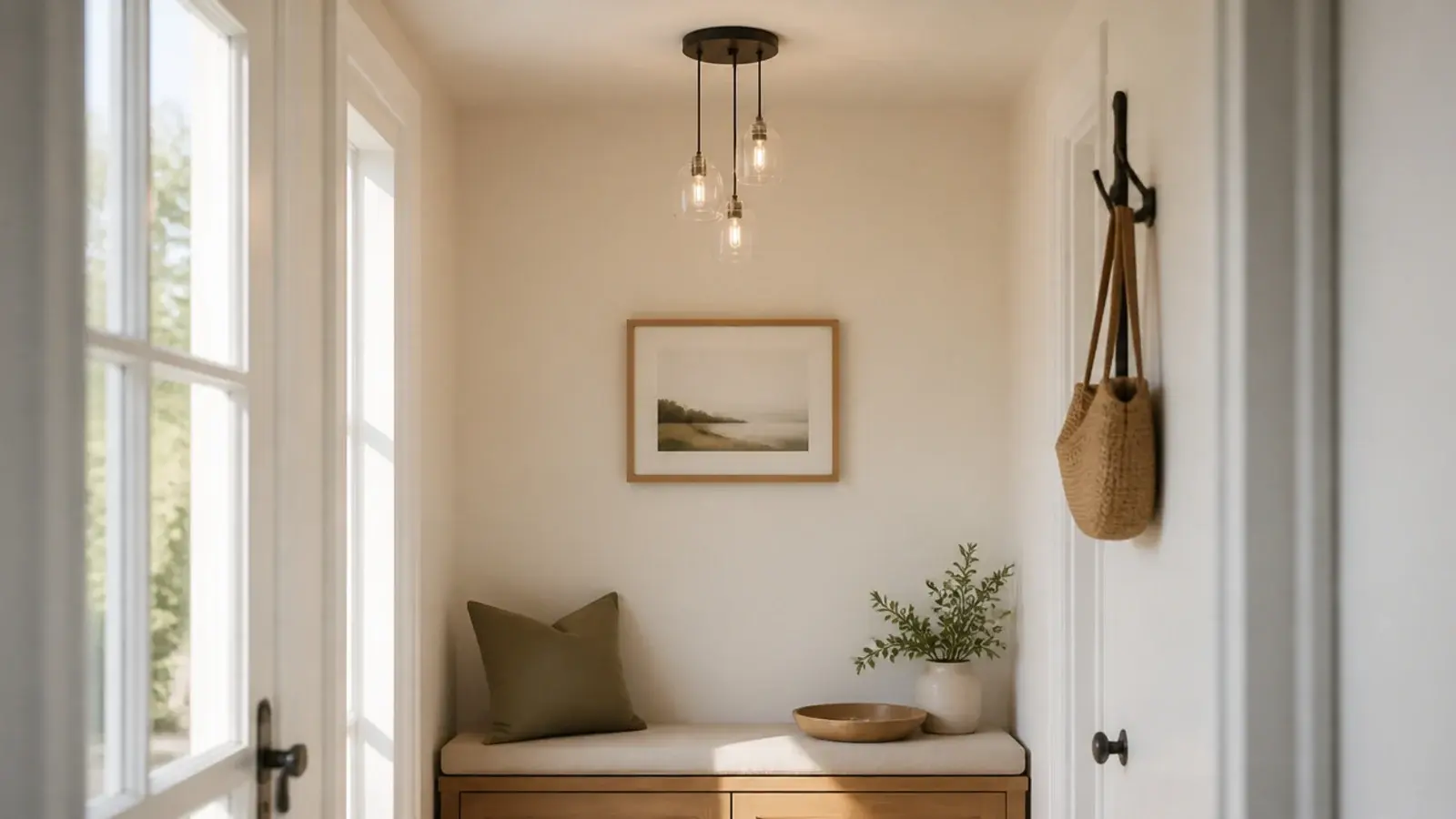cluster of three very small shades filling a compact ceiling