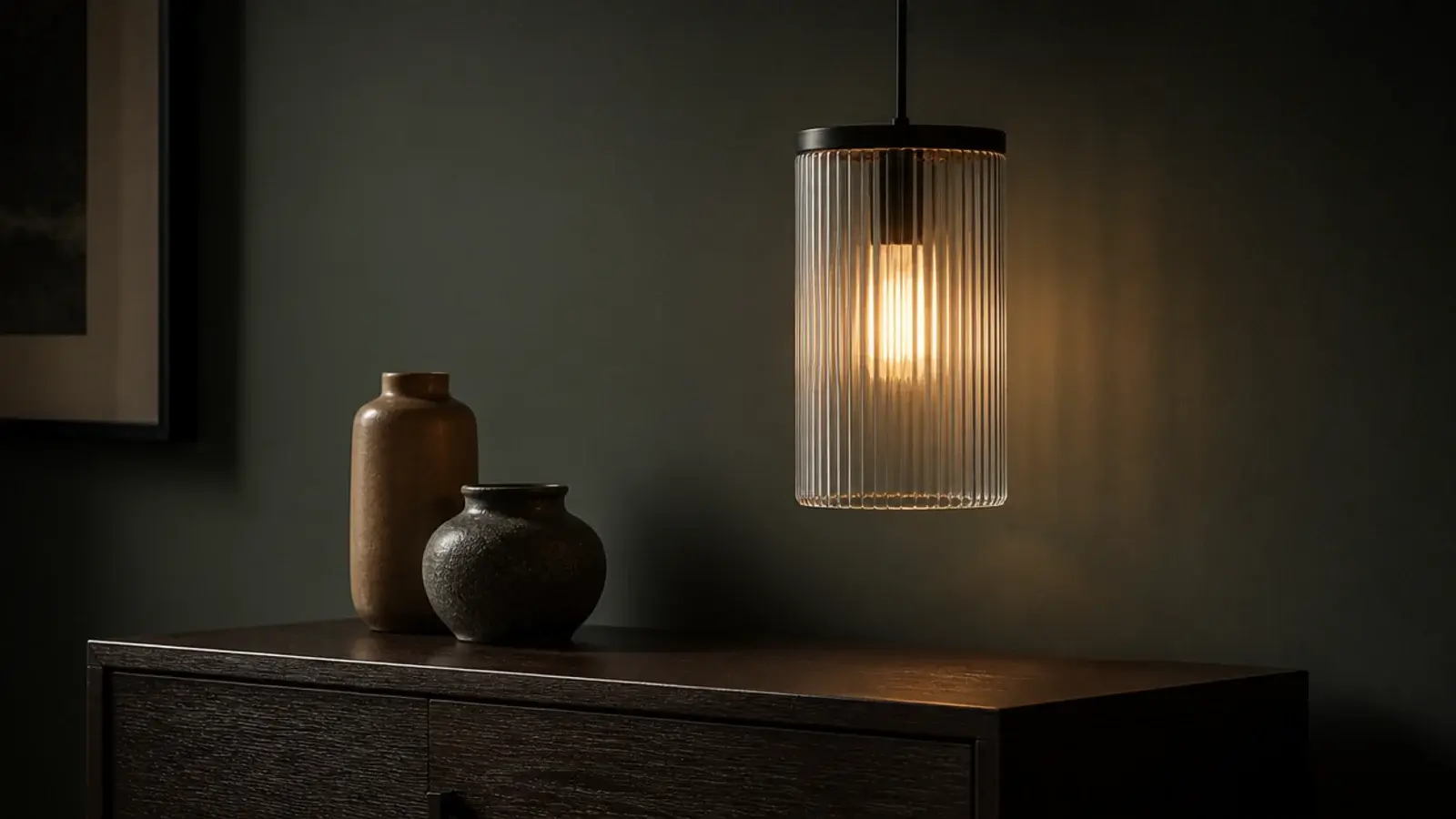ribbed clear glass cylinder pendant breaking light into bands