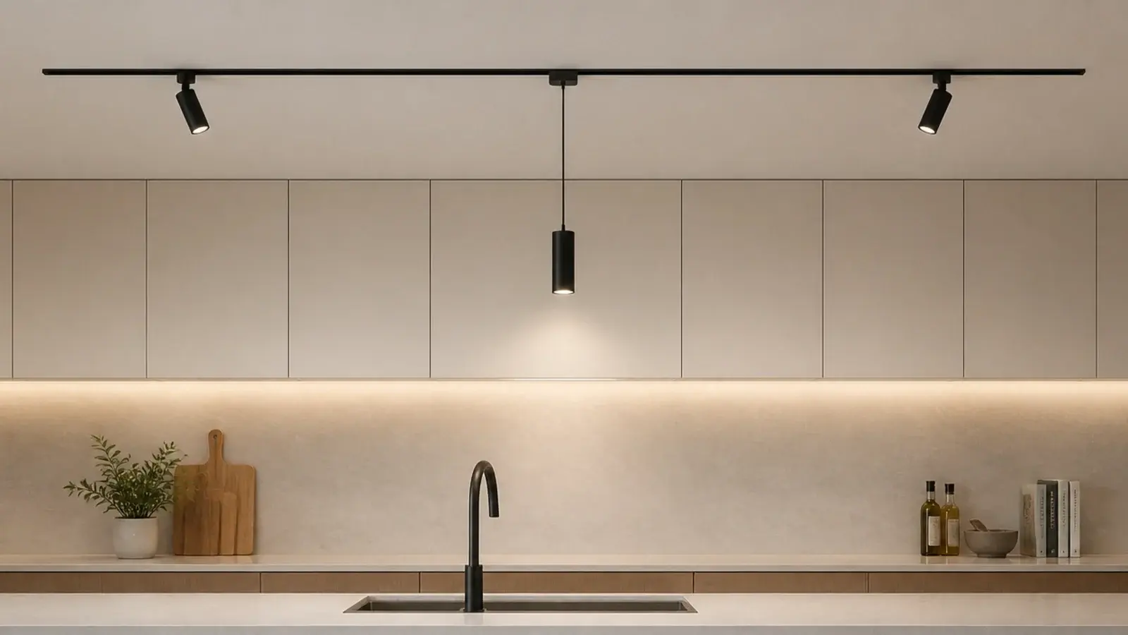 small pendant clipped onto a recessed magnetic ceiling track