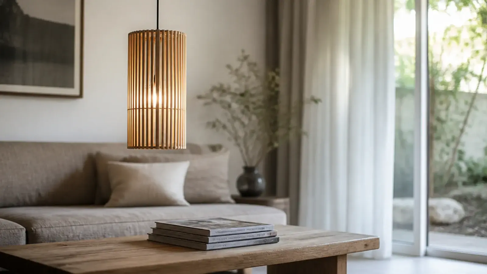 bamboo lantern pendant with a clean modern cylindrical shape