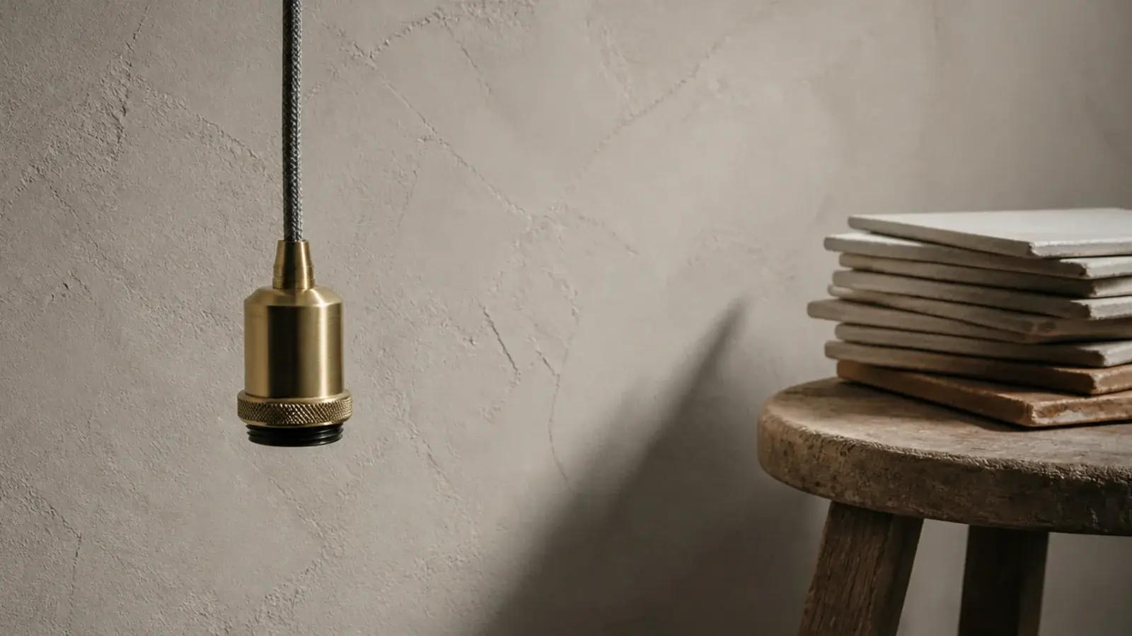 minimal bare socket pendant with a machined collar and cloth flex