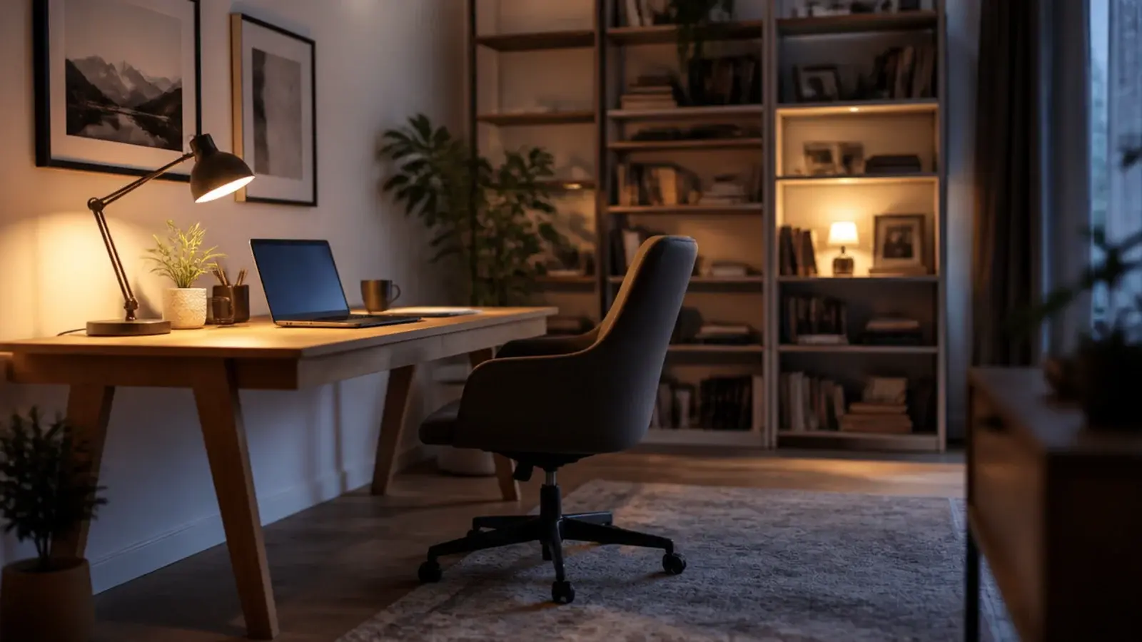 balanced office lighting with desk and surroundings both lit