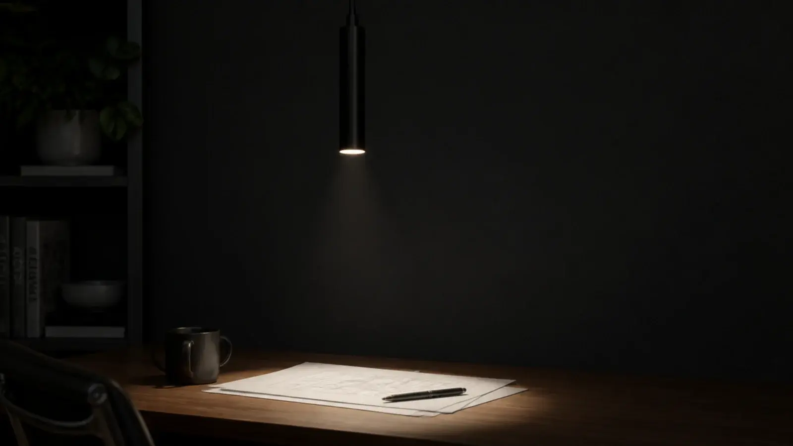 narrow beam pendant lighting a desk without lighting the wall