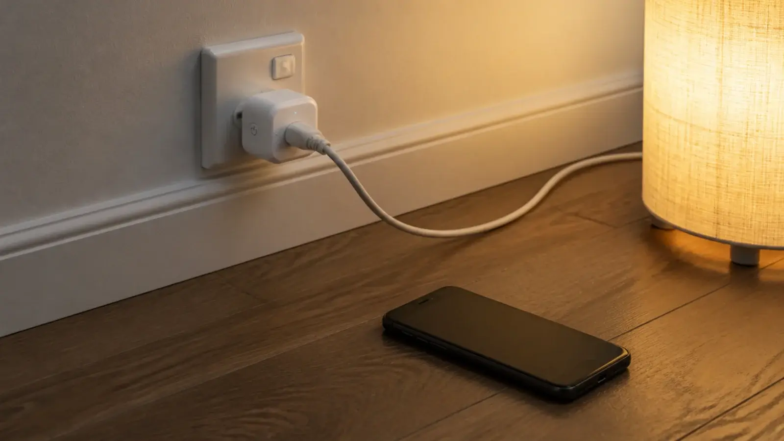 smart plug fitted between a wall light and a rental socket