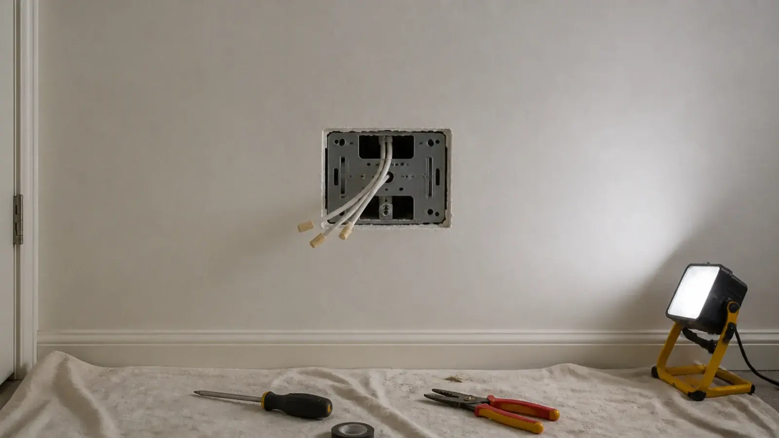 wall fixture wiring point opened up in a rented property