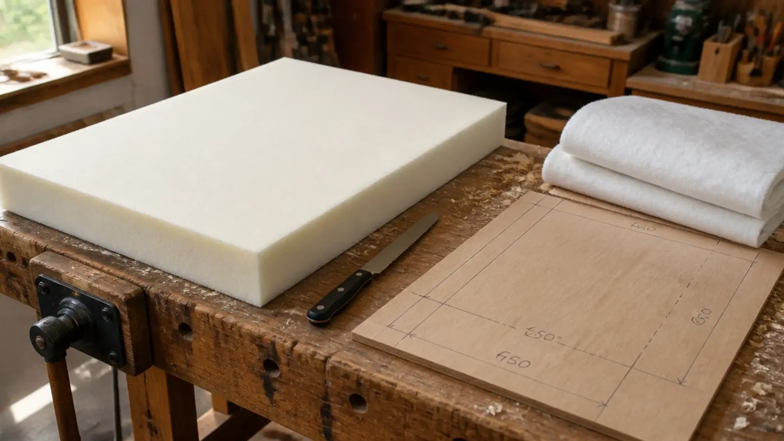 two inch high density foam block cut for a headboard panel