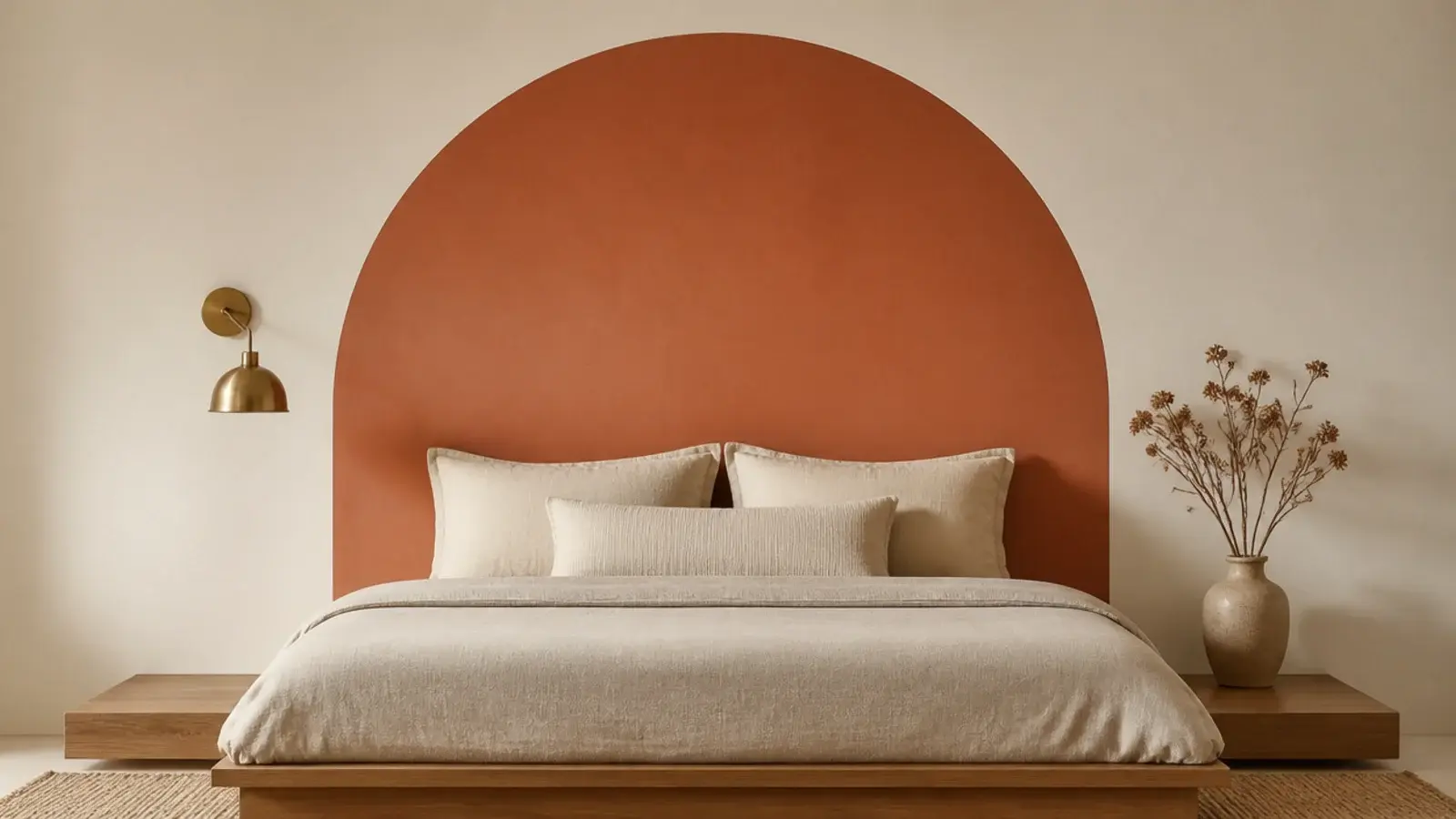 soft terracotta painted arch standing in for a headboard shape