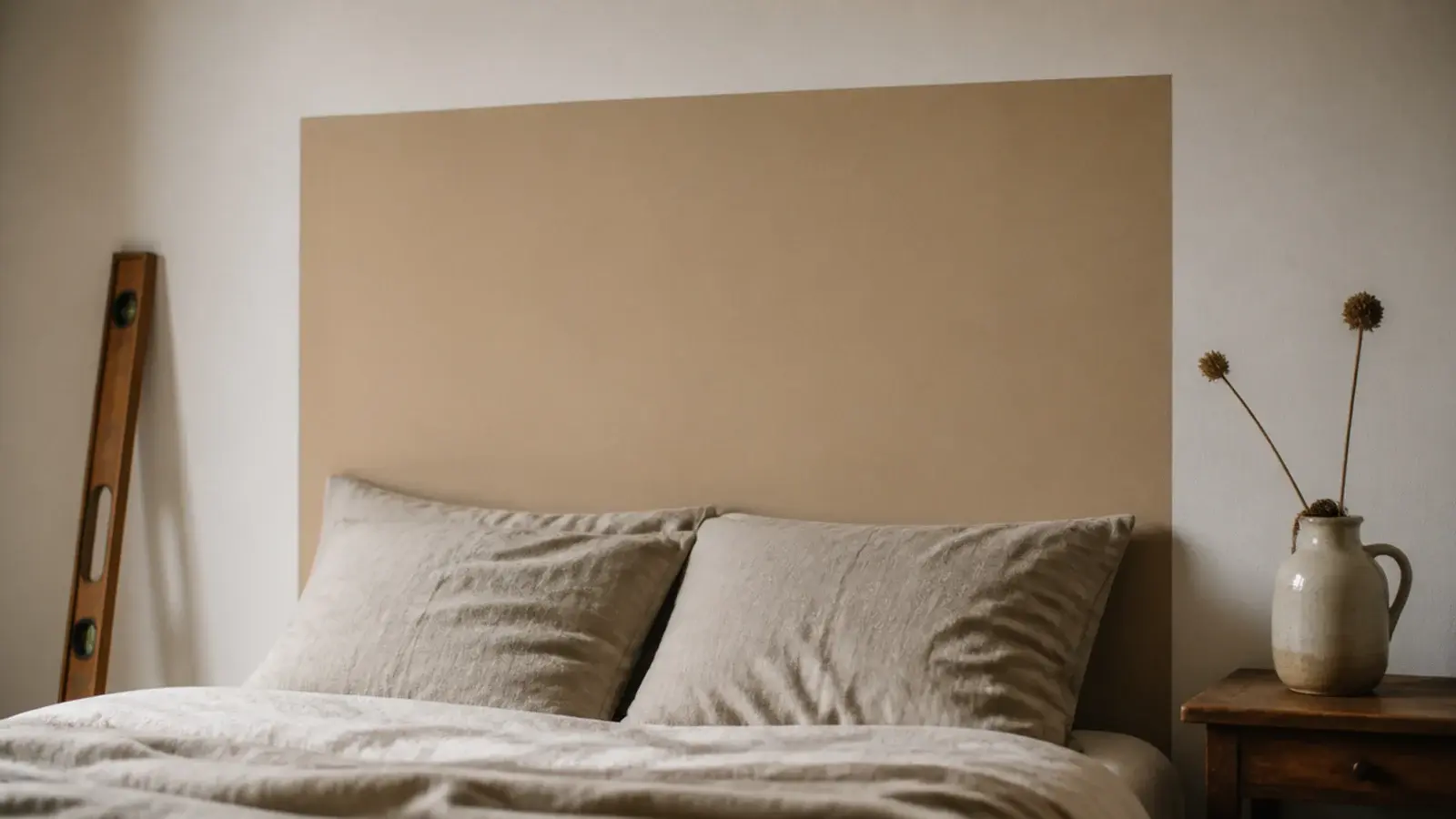 warm sand painted rectangle behind a bed with crisp level painted edges