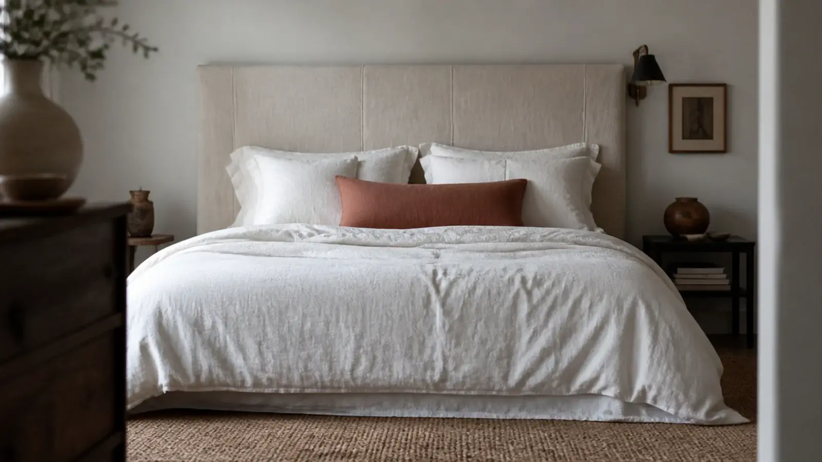 canvas drop cloth stretched over a padded plywood headboard panel