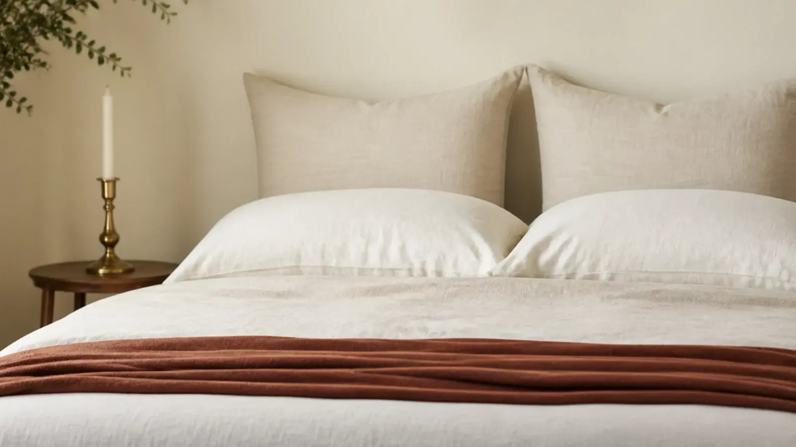 two large euro shams standing against a wall behind a neatly made bed